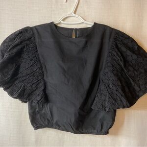 FRNCH Black Boxy Puff Sleeve Blouse